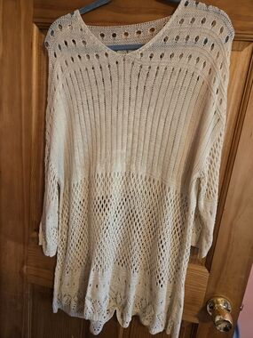 Beige Open-Knit Women’s Sweater Tunic
